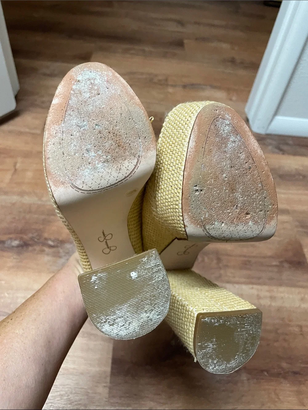 Jessica Simpson Natural Woven Platform Mules with Clear Strap